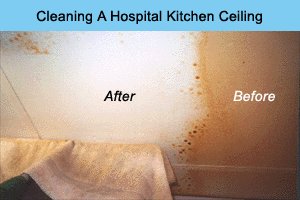 Demonstration of cleaning a hospital's kitchen ceiing.
